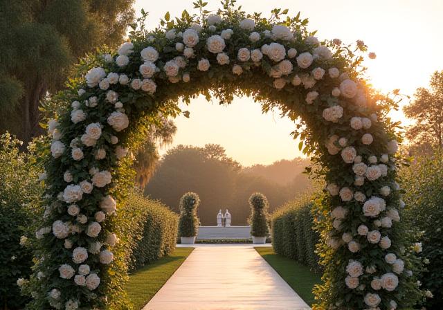 Store blomsterbuer og festdekorationer